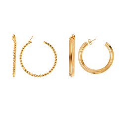 Golden 304 Stainless Steel Stud Earrings, Half Hoop Earrings, Hypoallergenic Earrings, Ring, Golden, 2pairs/box