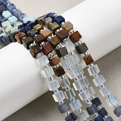Смешанные камни Нити бусин из опалита, синтетической бирюзы, натурального окрашенного белого нефрита, хаулита, камня шушан и содалита, кубические, с бисером, 4~6x4~6x4~6 мм, отверстие : 0.9~1 мм, около 59 шт / нитка, 14.92~15'' (37.9~38.1 см)