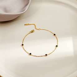 Плоский Круглый 304 браслеты на ногу из нержавеющей стали со стразами, золотые, плоско-круглые, 7-7/8 дюйм (200 мм)