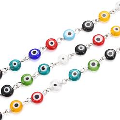 (52) Непрозрачная лаванда Ручной Lampwork плоские круглые сглаза бисер цепи для ожерелья браслеты делает, с железным штифтом, несварные, разноцветные, 39.3 дюйм