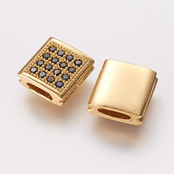 Золотой Латунные микро проложить кубического циркония бусы, квадратный, золотые, 9x9x3.5 мм, отверстие : 2x5 мм