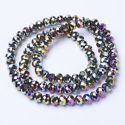  Electroplate Transparent Glass Beads Strands, Full Plated, Faceted, Rondelle, Multi-color Plated, 4x3mm, Hole: 0.4mm, about 123~127pcs/strand, 16.5~16.9 inch(42~43cm)