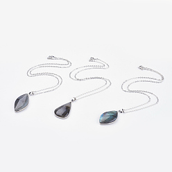 Смешанные камни Латунь подвесные ожерелья, с подвеской из натурального драгоценного камня, разнообразные, платина, 17.7 дюйм (45 см)