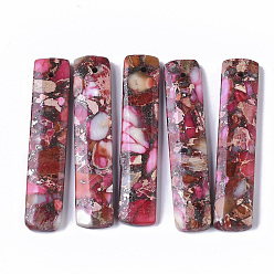 Hot Pink Synthetic Regalite/Imperial Jasper/Sea Sediment Jasper Pendants, Dyed Impression Jasper, Rectangle, Hot Pink, 48x10x4mm, Hole: 1.2mm