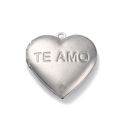 Нержавеющая Сталь Цвет 304 подвески из нержавеющей стали Locket, сердце со словом, цвет нержавеющей стали, 29x29x7 мм, отверстие : 2 мм
