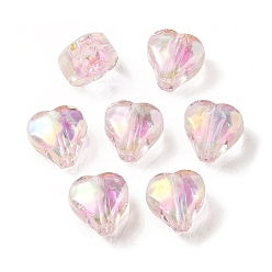 Pink UV Plating Rainbow Iridescent Acrylic Beads, Two Tone Bead in Bead, Heart, Pink, 11x11.5x8mm, Hole: 3mm