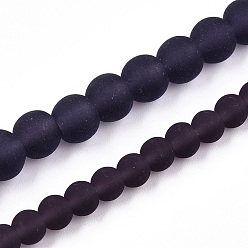 Purple Transparent Glass Beads Strands, Frosted, Round, Purple, 6~6.5mm, Hole: 1.4mm, about 67~70pcs/strand, 14.76 inch~15.16 inch(37.5~38.5cm)