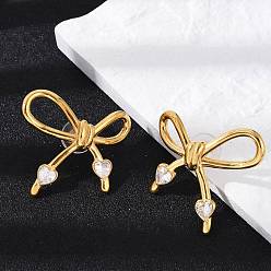 Настоящее золото 14K 304 серьги-гвоздики из нержавеющей стали с кристаллами и стразами, ионное покрытие (ip), бантом, реальный 14 k позолоченный, 32.5x34 мм