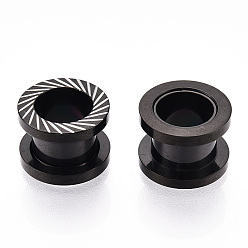 Black Ion Plating(IP) 316 Surgical Stainless Steel Grooved Beads, Column, Black, 14x10mm, Hole: 8.5mm