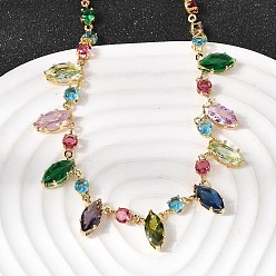 Horse Eye Латунные геометрические звенья цепи с разноцветными кубическими циркониями, нагрудник ожерелья, реальный 18 k позолоченный, конский глаз и плоский круглый, 16.02 дюйм (40.7 см)