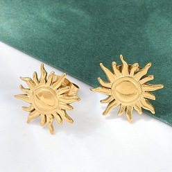 Настоящее золото 18K Ионное покрытие (ip) 304 серьги-гвоздики из нержавеющей стали для женщин, реальный 18 k позолоченный, 14.5 мм, штифты : 0.7 мм