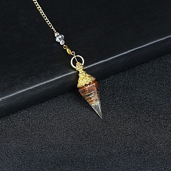 Obsidian Resin Cone Dowsing Pendulums, Natural Obsidian Chip inside and Metal Findings Charm, 380mm