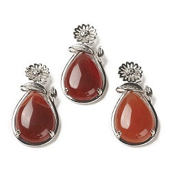 Red Agate Природные подвески обсидиана, с латунной фурнитурой , Подвески в виде цветов с каплевидным подвеском, 56x28x8 мм, отверстие : 5x2.5 мм