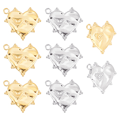 Echt vergoldet & edelstahlfarbe 8Stk. 2 Stile 304 Edelstahlanhänger stainless, Herz, echt vergoldet & edelstahlfarbe, 16.5x18.5x2 mm, Bohrung: 1.8 mm, 4 Stück / Stil