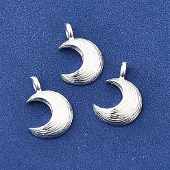 Серебро 925 Подвески в виде луны из стерлингового серебра с текстурированным рисунком, с печатью 925, серебряные, 10.5x7.5x2 мм, отверстие : 1 мм