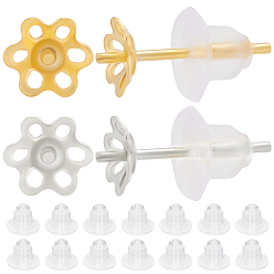 Золотой & Серебряный 10 пары 2 цвет 925 фурнитура для сережек-гвоздиков из стерлингового серебра, за половину пробурено бисера, цветок, с 30 пластиковыми ушными гайками, золотой и серебряный, 4.5x4.5 мм, штифты : 0.7 мм, 5 пара / цвет