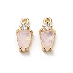 Розовый Латунные микро проложить кубического циркония подвески, со стеклом, слезинки, туманная роза, 13.5x6x3.5 мм, отверстие : 1.4 мм