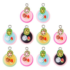 (52) Непрозрачная лаванда 10 кулоны из смолы, фруктовые торты-очарования, с платиново-железными петлями, разноцветные, 22~23x15.5~16x9~9.5 мм, отверстие : 2 мм