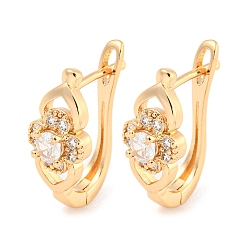Light Gold Boucles d'oreilles créoles en laiton zircon cubique micro pavé, fleur, or et de lumière, 18.5x8mm