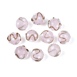 Розовый Бусины ручной работы бусины золотого песка, круглый в горошек, туманная роза, 10~12 мм, отверстие : 1.2~1.8 мм