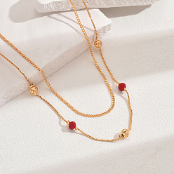 Красный Агат Модные двухслойные ожерелья из латуни и камней для женщин, реальный 18 k позолоченный, идеально подходит для работы, 18.11 дюйм (46 см)