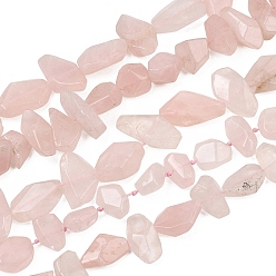 Rose Quartz Natural Rose Quartz Beads Strands, Nuggets, 8~28x8~15x5~12mm, Hole: 1mm, about 23~35pcs/strand, 15.75~16.93''(40~43cm)