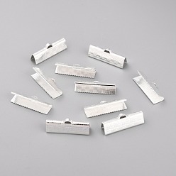 Серебро 304 концы обжимные ленты нержавеющие, серебряные, 7x20x5.5 мм, отверстие : 1.5x2.5 мм