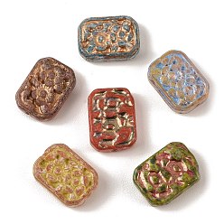 Rectangle Краски для выпечки стеклянные бусины, золотой металл обвитыми, разноцветные, прямоугольные, 18x13x5.5 мм, отверстие : 1.4 мм