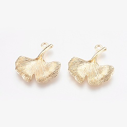 Настоящее золото 18K Латунные подвески, без никеля , гинкго лист, реальный 18 k позолоченный, 24x23x2.5 мм, отверстие : 1.6 мм