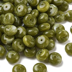 Dark Olive Green Two Tone Acrylic Beads, Imitation Gemstone Style, Rondelle, Dark Olive Green, 19.5x11mm, Hole: 2.5mm, about 165pcs/500g