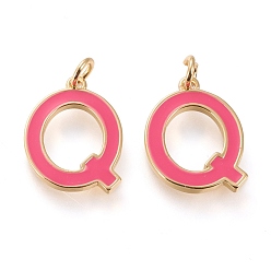 Letter Q Латунь эмаль подвески, с целью перехода в кольце, долговечный, реальный 18 k позолоченный, letter.q, ярко-розовый, letter.q, Вопрос: 18x14x1.8 мм, прыжковые кольца: внутренний диаметр: 3 мм