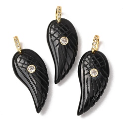 Obsidian Natural Obsidian Pendants, Feather, Golden, 36.5~37x17x8~9mm, Hole: 6x6.5mm