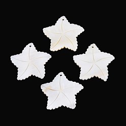 Морская Ракушка Резные подвески из натуральных пресноводных ракушек, прелести морская звезда, цвет морской раковины, 33~33.5x34.5~35x3 мм, отверстие : 1.6 мм