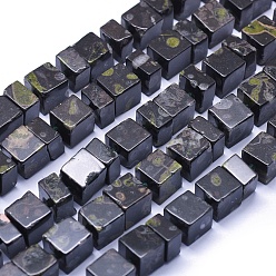 Камень с Зелеными Точками Натуральные зеленые пятна яшмовых нитей, кубоид, 5~12x8~10x8~10 мм, отверстие : 0.8 мм, около 35~37 шт / нитка, 15.7~16.1 дюйм (40~41 см)