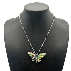 Разноцветный Старинные бабочки сплав паве натуральные ракушки пауа подвески ожерелья, платина, красочный