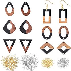 Белый Дым Наборы для изготовления сережек, в том числе подвески из смолы и ореха, Латунные крючки для сережек, Перейти латунные, разнообразные, серый, 44x8x3.5 мм, отверстие : 1 мм