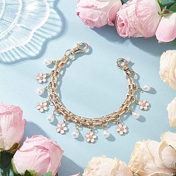 Light Gold Ручки для сумок с железной цепью, цветок, с подвеской из эмалевого сплава и имитацией жемчуга из АБС-пластика, золотой свет, 256 мм