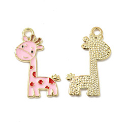 Pink Подвески из эмали и сплава, прелести жирафа, золотые, розовые, 27x17x1 мм, отверстие : 2 мм