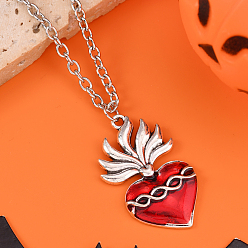 Сердце Ожерелья с подвеской из темно-красной эмали для Хэллоуина для мужчин, женщин и детей, античное серебро, сердце, 16.93 дюйм (43 см)