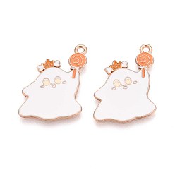 Ghost Подвески из сплава с эмалью на тему Хэллоуина, золотые, призрак, 29x20x1 мм, отверстие : 1.6~1.8 мм