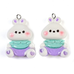 Белый Подвески из кролика из смолы, с платиново-железными петлями, белые, 32x20.5x9.5 мм, отверстие : 2 мм