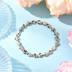 Далматинских Джаспер Браслеты из натуральных бусин далматинской яшмы для женщин, цветка сливы, с латунной бисера, внутренний диаметр: 2-1/8 дюйм (5.5 см)