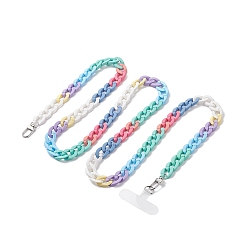 Colorful Acrylic Curb Chain Mobile Strap, with TPU Mobile Phone Lanyard Patch and Alloy Swivel Clasps, Colorful, 127cm