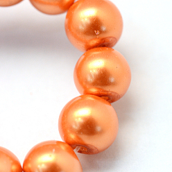 Dark Orange Baking Painted Pearlized Glass Pearl Round Bead Strands, Dark Orange, 4~5mm, Hole: 1mm, about 210pcs/strand, 31.4 inch