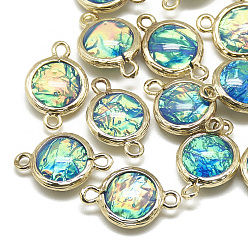 Озёрно--синий Соединители из смолы, с фурнитурой латунной золотого тона, без никеля , плоско-круглые, Плут синий, 17x11.5x5.5~6 мм, отверстие : 1.4~1.5 мм