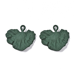 Dark Green Spray Painted Alloy Pendants, Cadmium Free & Lead Free, Gingko Leaf, Dark Green, 27.5x29.5x3.5mm, Hole: 2mm
