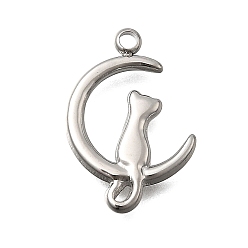 Нержавеющая Сталь Цвет 304 подвески из нержавеющей стали, Луна и кошка, цвет нержавеющей стали, 19x13x2 мм, отверстие : 1.8 мм