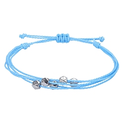 Темно-Голубой Браслеты из многожильных бусин из вощеного шнура в стиле бохо, регулируемые женские браслеты из полигональных бусин, глубокое синее небо, периметр: 5-7/8~11 дюйм (15~28 см)