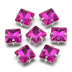 Камелия Шить на горный хрусталь, многожильных ссылки, стекло горный хрусталь, с настройками латуни, аксессуары для одежды, граненые, квадратный, платина, камелия, 12.5x12.5x7.5 мм, отверстие : 0.8~1 мм