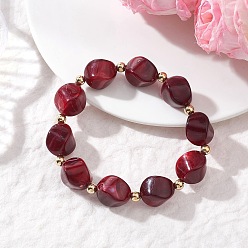 Красный Эластичные браслеты из акриловых бусин, имитирующих драгоценные камни, для женщин., самородки, с CCB пластиковые шарики, красные, бусины : 15x12 мм, внутренний диаметр: 1.97 дюйм (5 см)